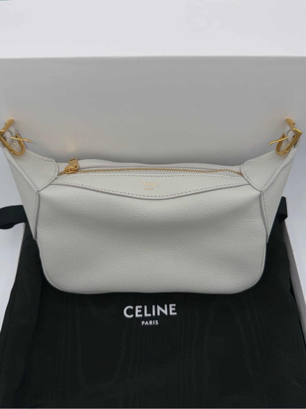 Celine Supple Calfskin Mini Romy Shoulder Bag Ivory Color